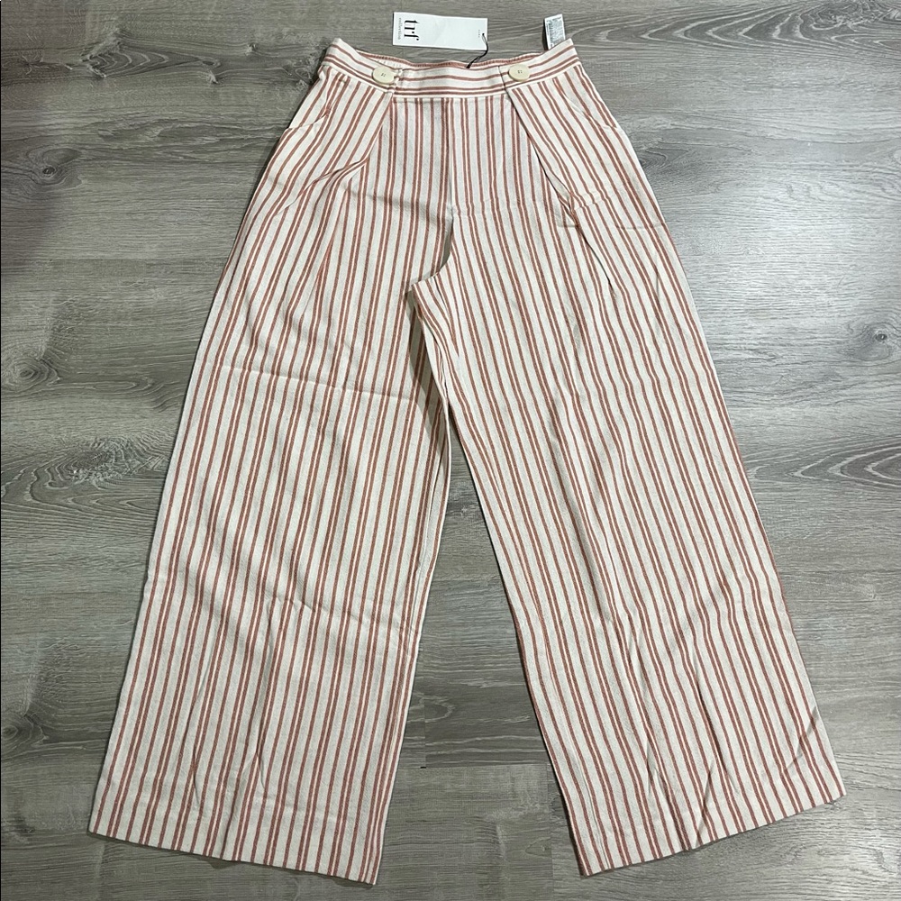Zara TRF Ecru/Red Striped Wide Leg Pants